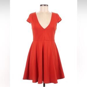 Minkpink red orange fit and flare skater dress, size med